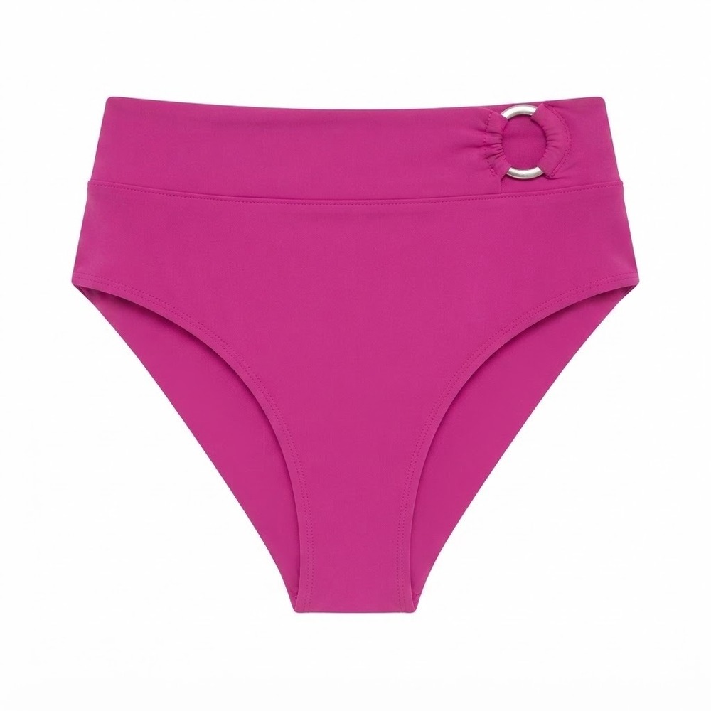 Robin Piccone High Waist Bikini Bottom Magenta Purple O-Ring Style Medium - IW